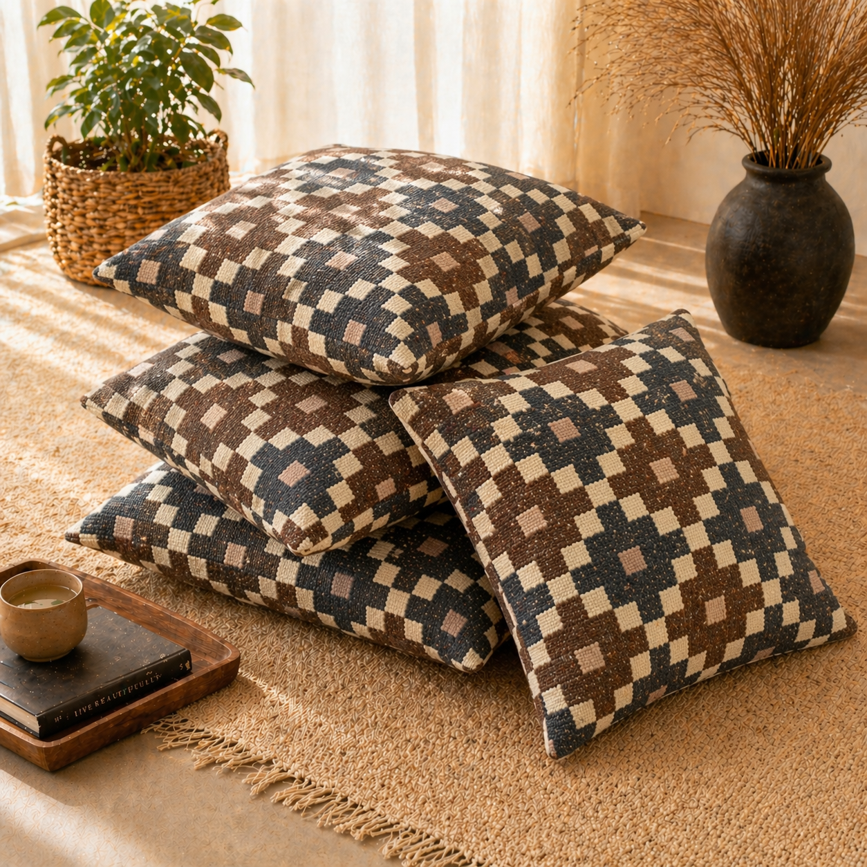 Tribal Diamond Pattern Weave Floor Cushion Covers (Covers Only – No Filling Included)