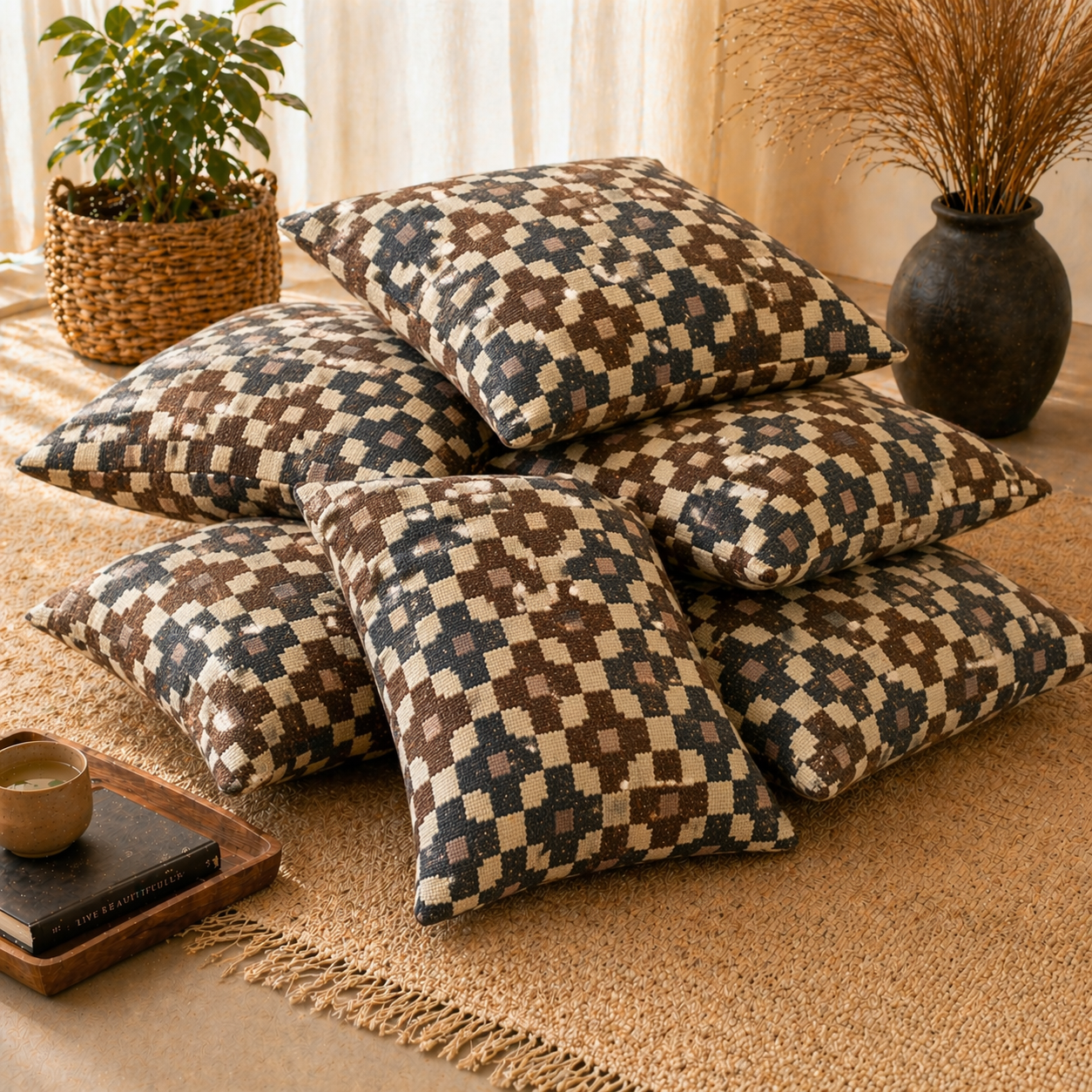Tribal Diamond Pattern Weave Floor Cushion Covers (Covers Only – No Filling Included)