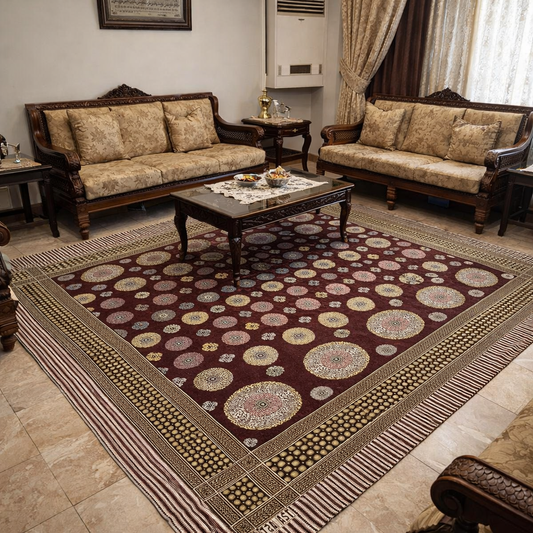 Traditional Multani Jazem – 9×10 Ft – Classic Circular Motif Design