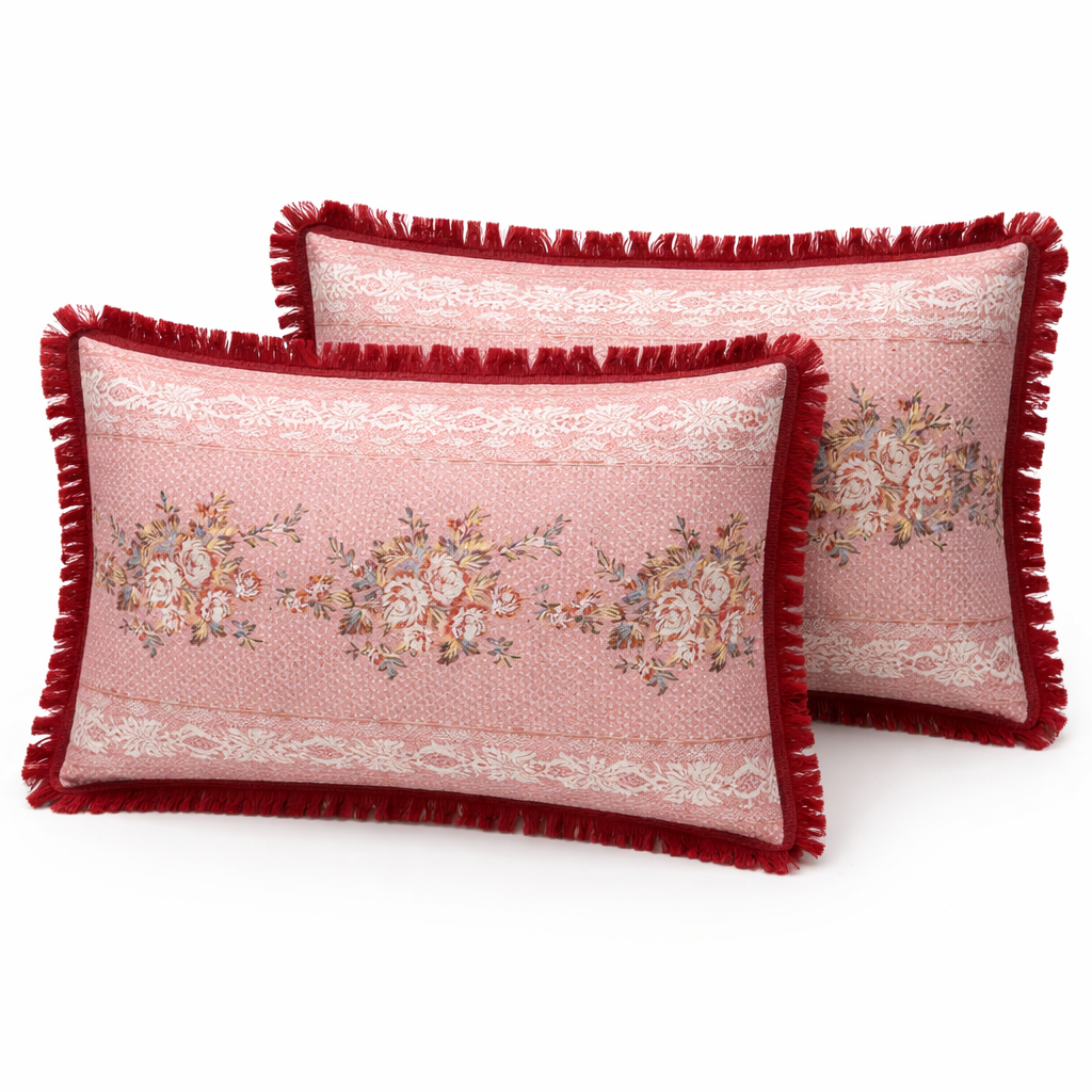 Floral Stripe Multani Bed Sheet – Red Classic Design