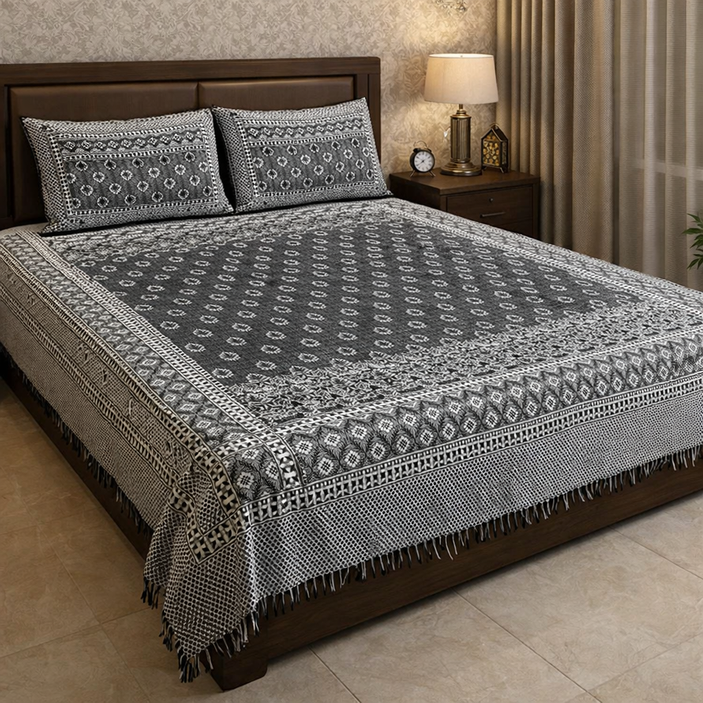 Black Diamond Motif Multani Bedsheet Set