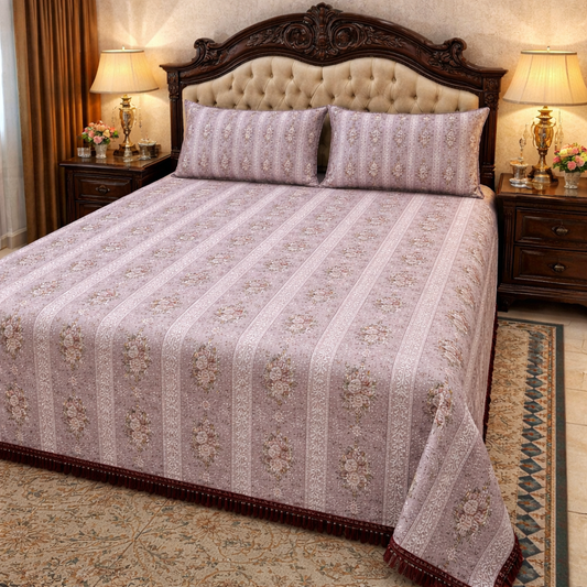 Floral Stripe Multani  Bed Sheet –Maroon Classic Design