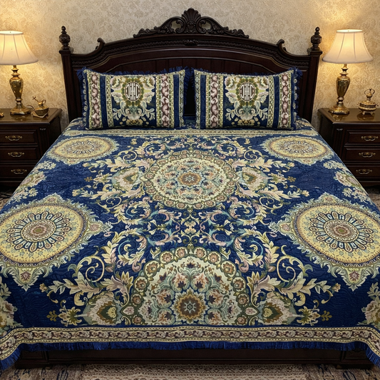 Mora Medallion Multani Bed Sheet – Royal Blue Classic Design