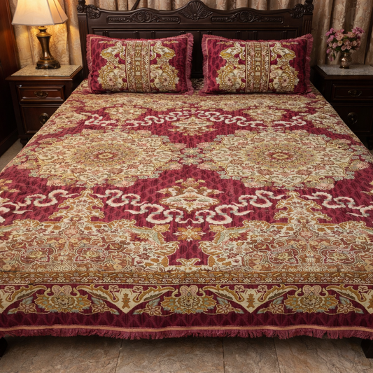 Mora Medallion Multani Bed Sheet – Maroon Classic Design
