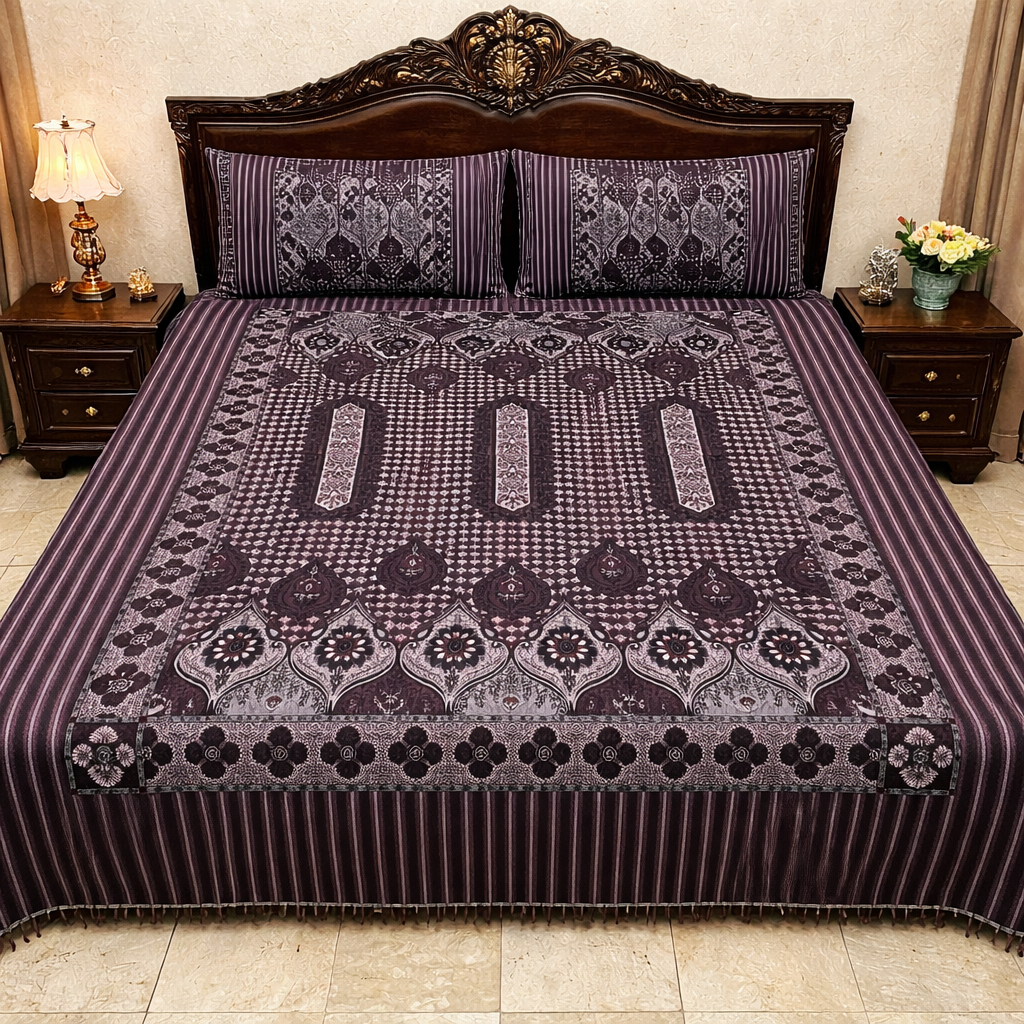Ghulab Classic Maroon & Black Multani Bed Sheet Set