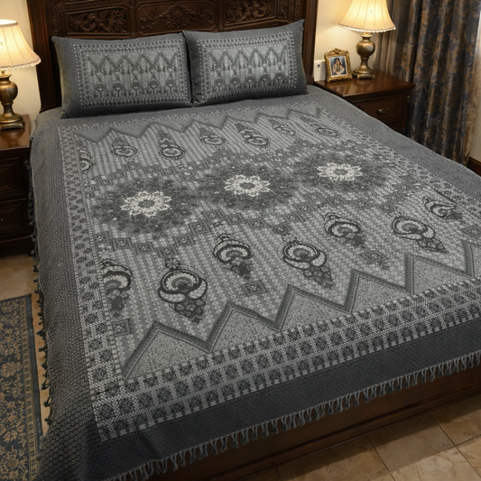Ghulab Classic Grey & Black Multani Bed Sheet Set