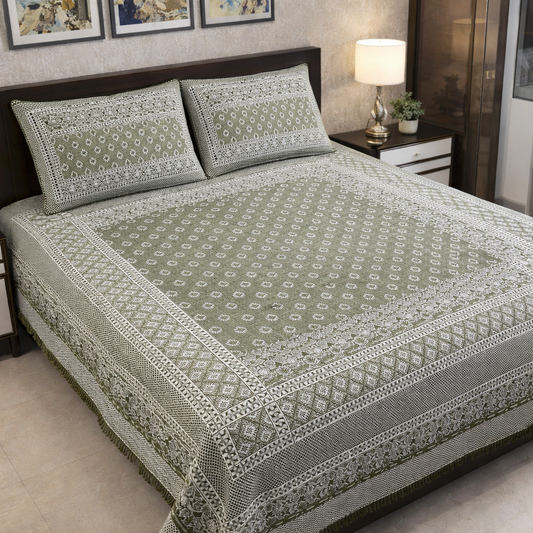Mehndi Green Diamond Motif Multani Bedsheet Set