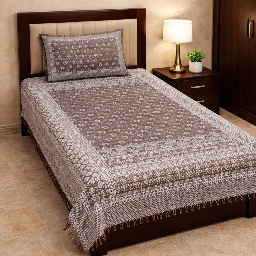 Brown Diamond Motif Multani Bedsheet Set