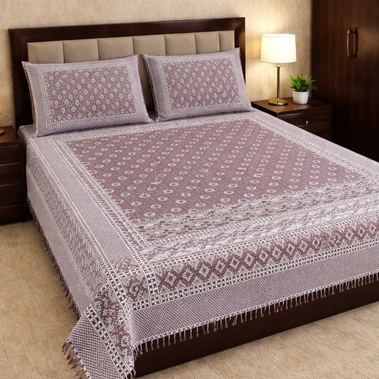 Mehroon Diamond Motif Multani Bedsheet Set