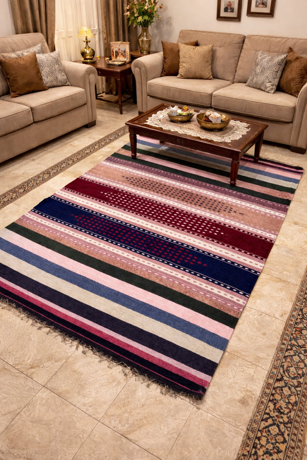 4×6 Ft Handmade Khaddi Darri Rug – Lightweight Multicolor Striped Flatweave