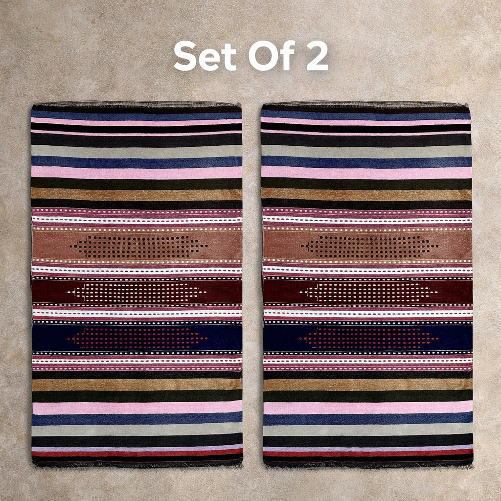 Set Of 2 (4×6 Ft Each) Handmade Khaddi Darri Rug – Lightweight Multicolor Striped Flatweave