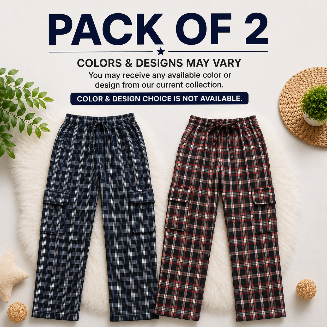 Stylish 4-Pocket Pure Cotton Check Cargo Trouser for Kids-Pack of 2