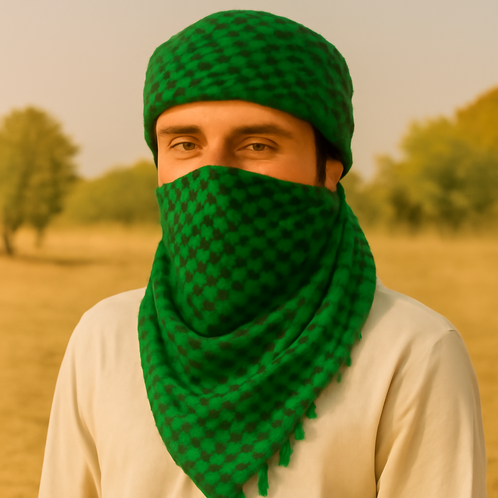 Elegant Green & Black Checkered Shemagh Scarf for Men with Tassels