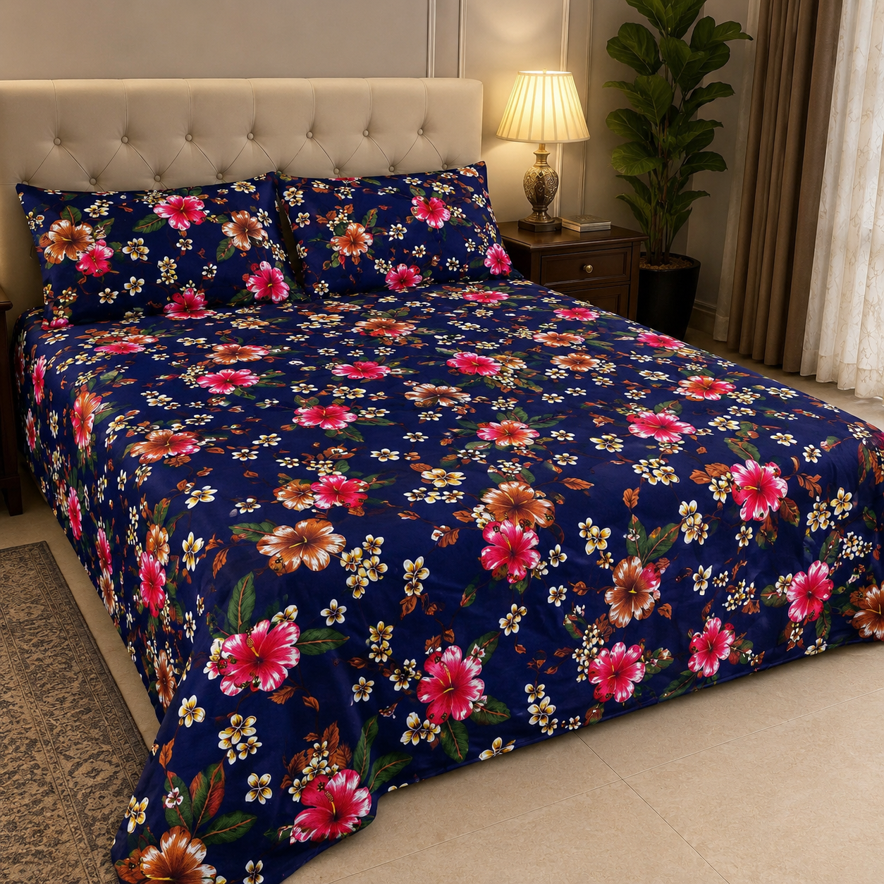 Paradise Petals Soft Cotton Printed Bedsheet Set