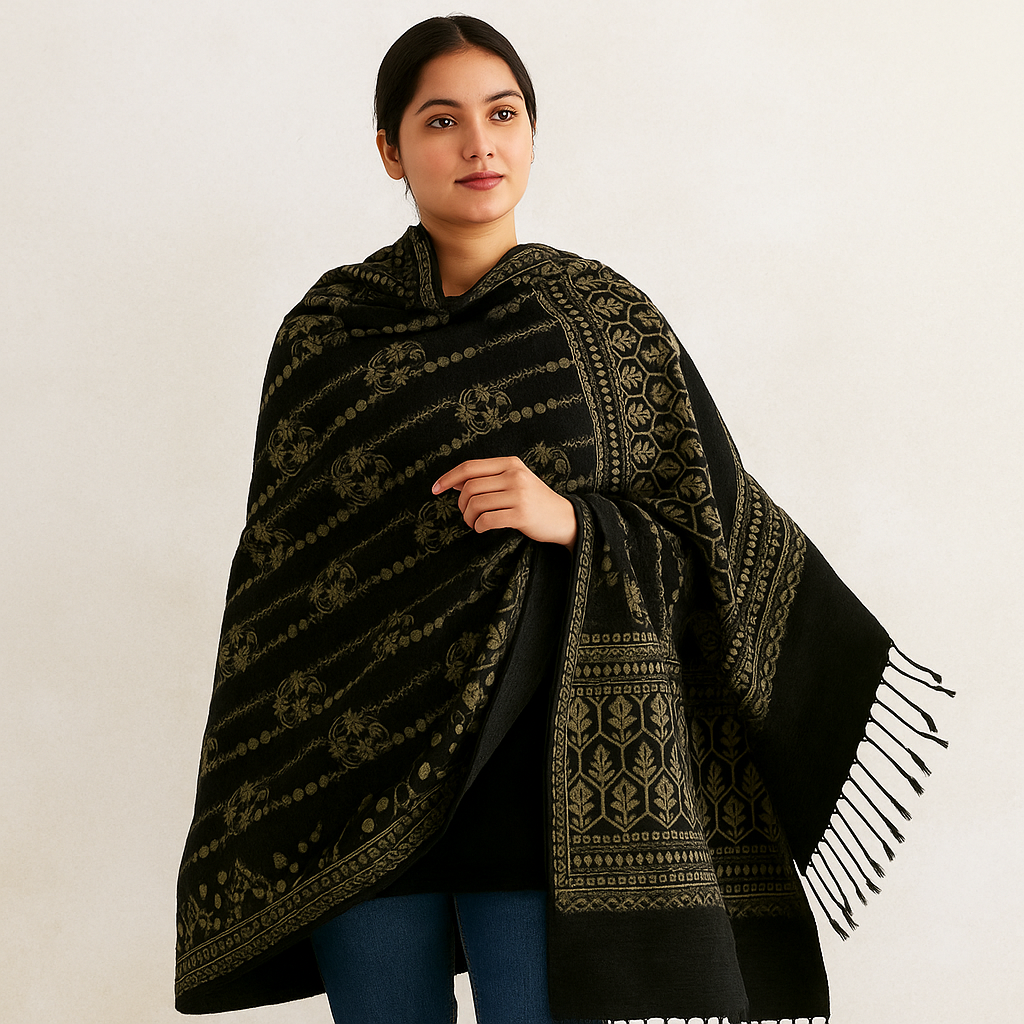Traditional Velvet Shawl-Classic Motif Design