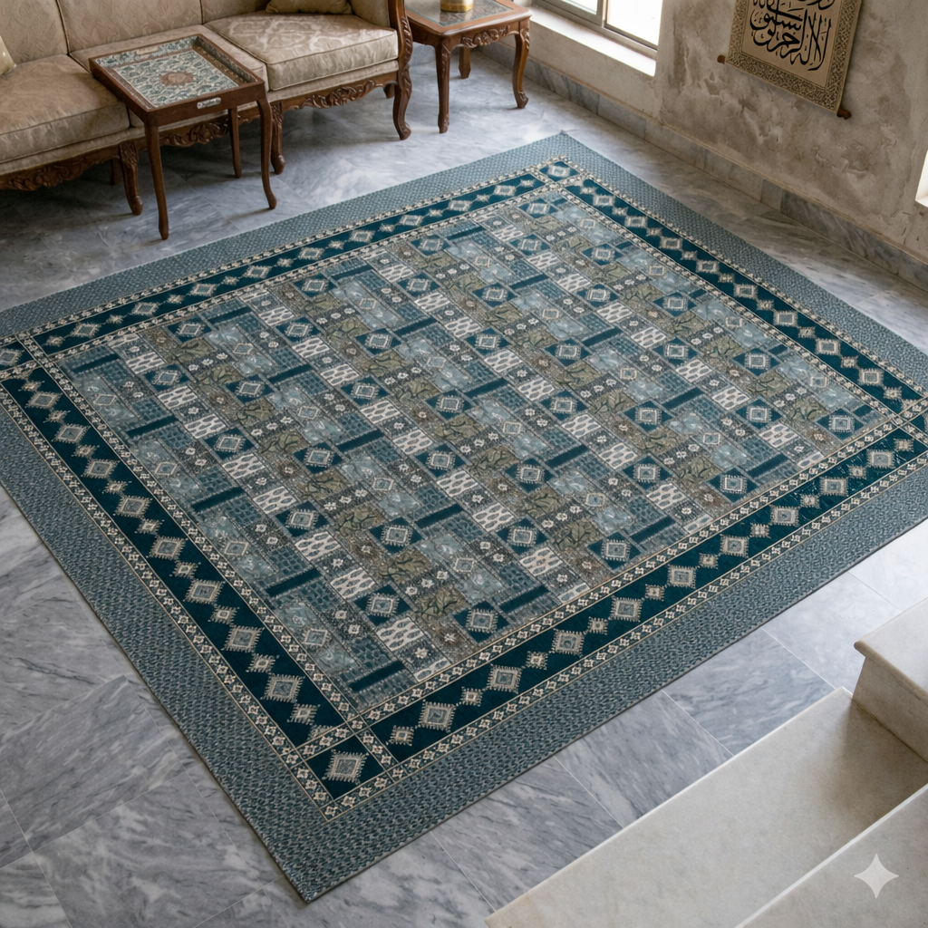 Traditional Multani Jazem – 9x12 Ft – Geometric Patchwork Medallion Pattern