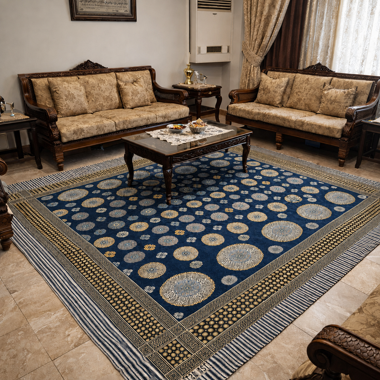 Traditional Multani Jazem – 9×10 Ft – Classic Circular Motif Design