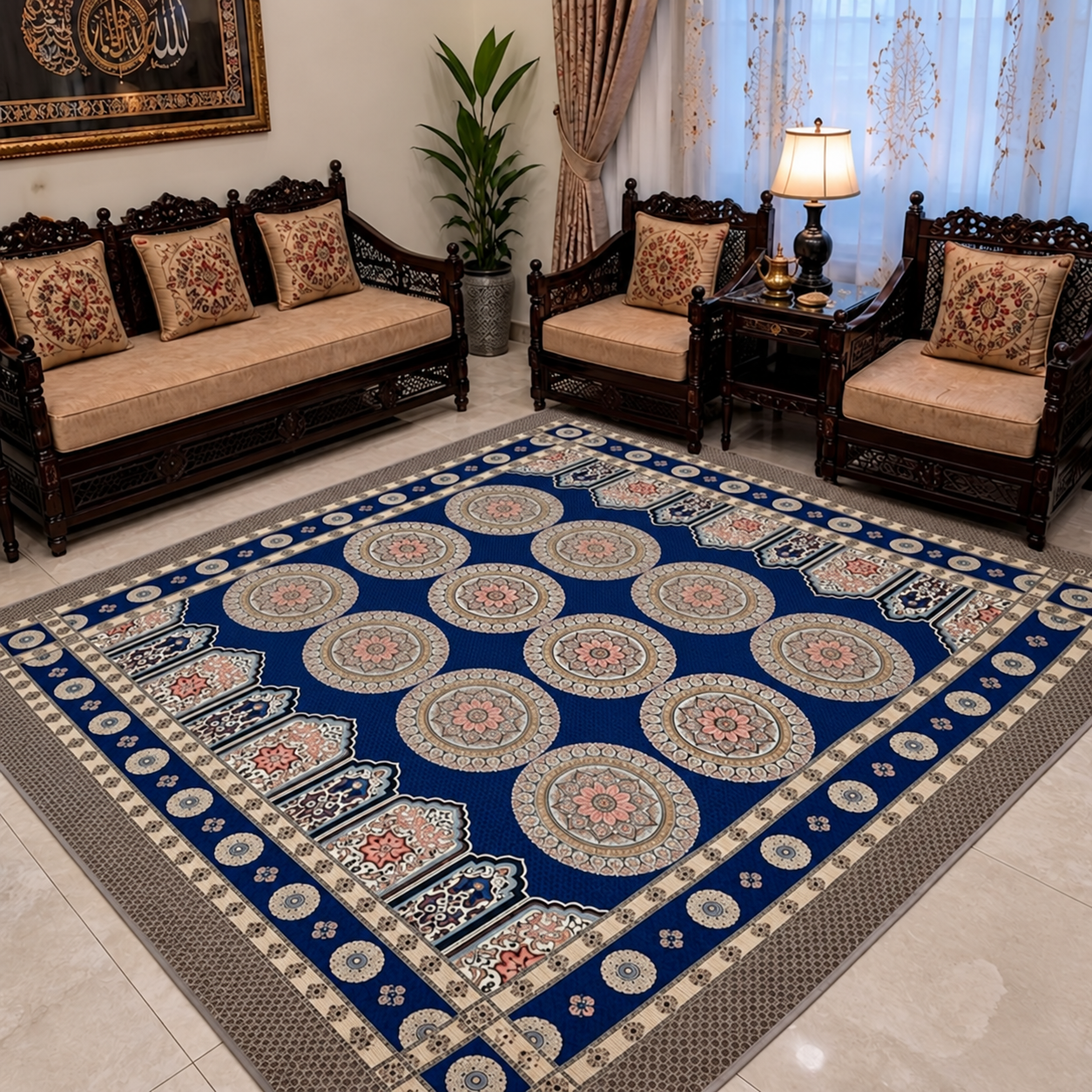 Traditional Multani Jazem – 9×15 Ft – Royal Mehrab & Circular Motif Design