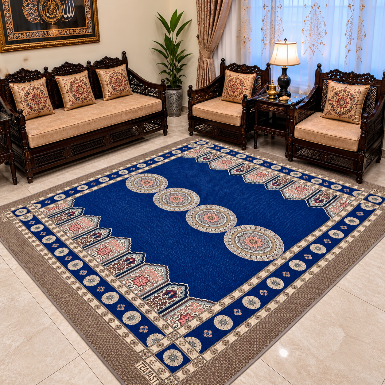 Traditional Multani Jazem – 9×10 Ft – Royal Mehrab & Circular Motif Design