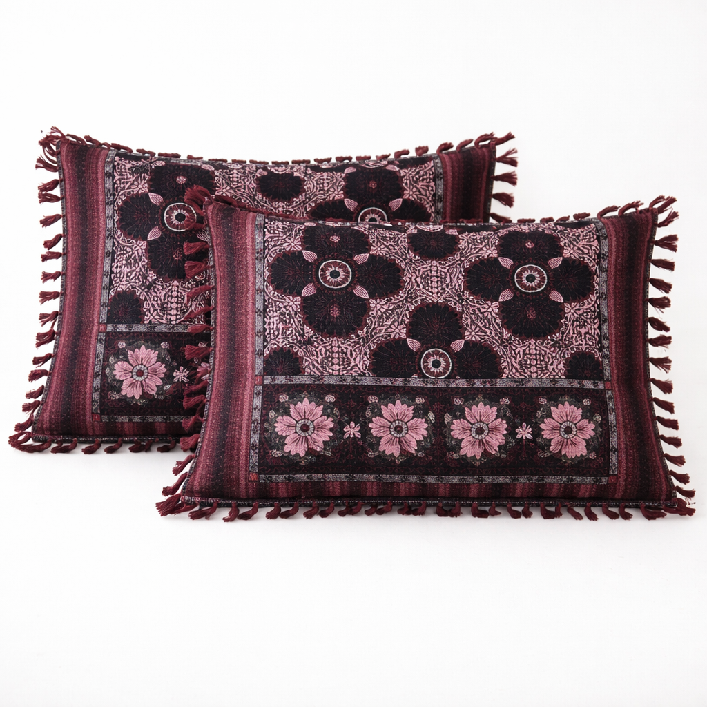 Ghulab Classic Maroon & Black Multani Bed Sheet Set