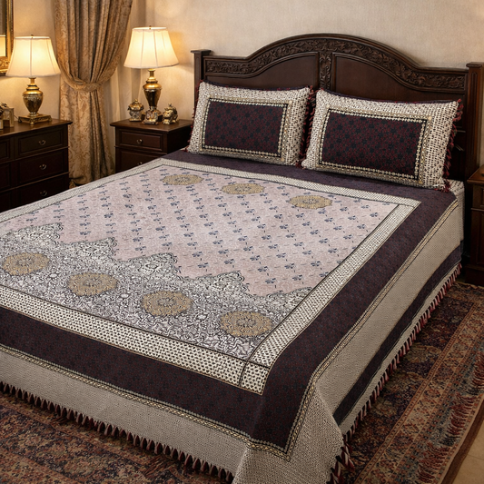 Classic Maroon Multani Bedsheet – Central Mehrab Pattern