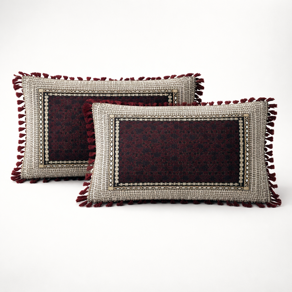 Classic Maroon Multani Bedsheet – Central Mehrab Pattern