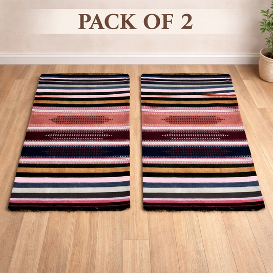 Set Of 2 (4×6 Ft Each) Handmade Khaddi Darri Rug – Lightweight Multicolor Striped Flatweave
