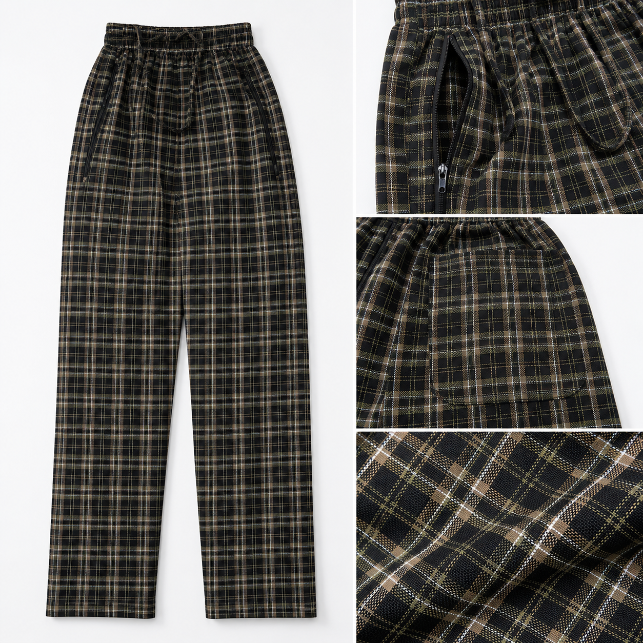 Pure Cotton Check Trouser with Zip Pockets-Pack of 4