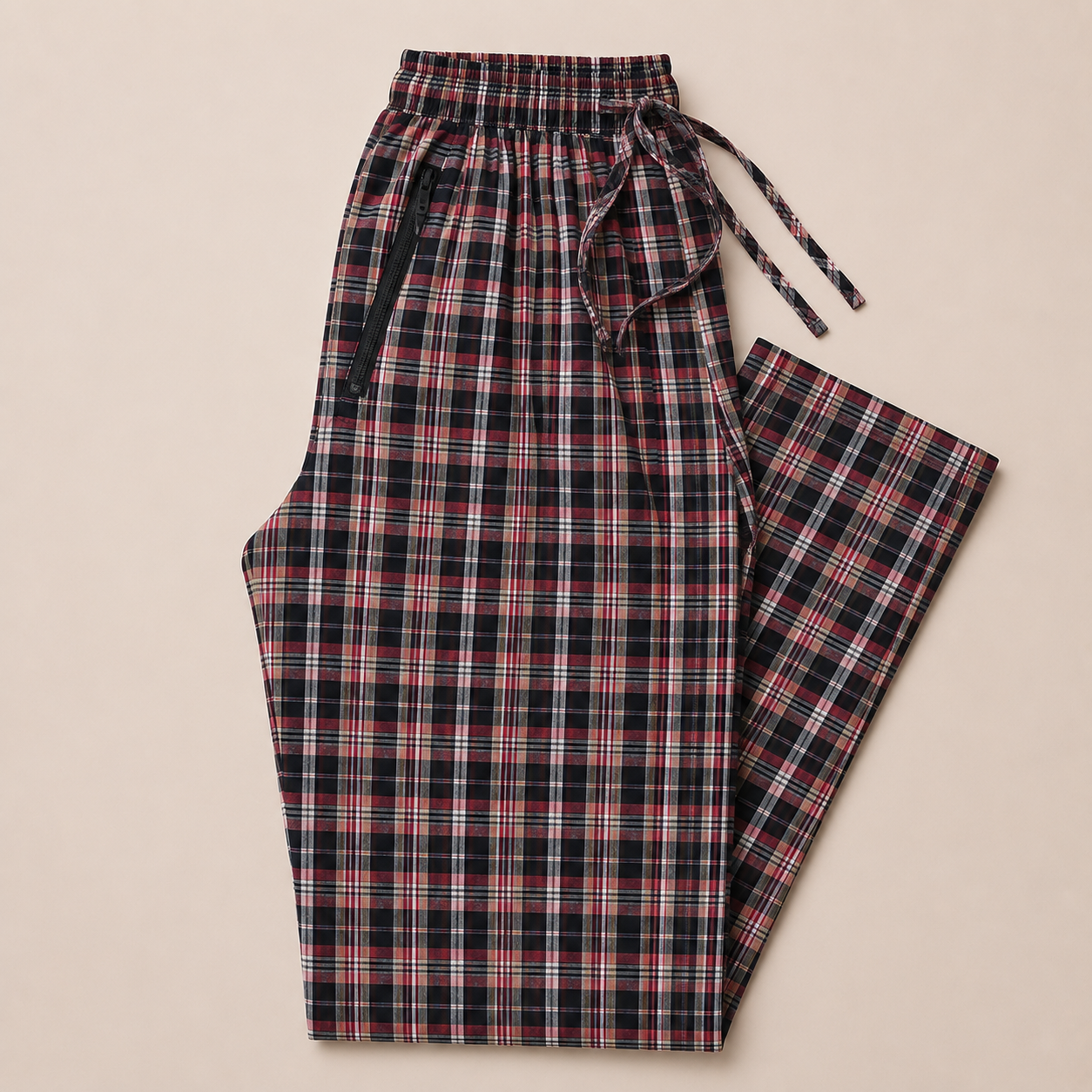 Pure Cotton Check Trouser with Zip Pockets-Pack of 4
