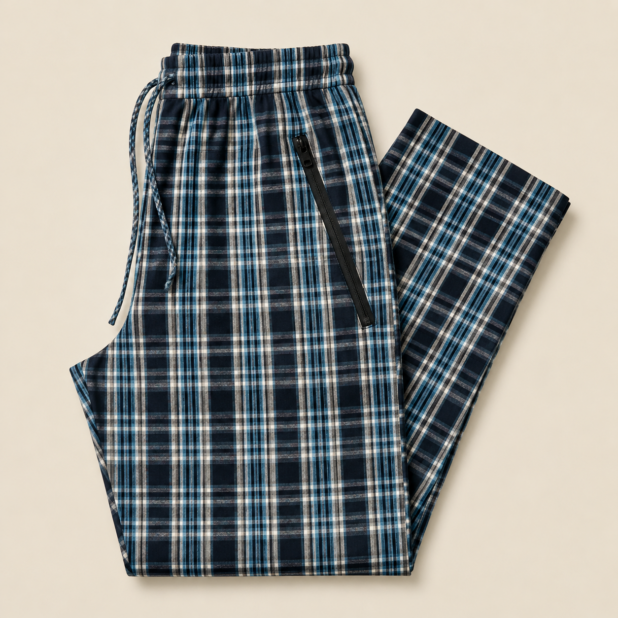 Pure Cotton Check Trouser with Zip Pockets-Pack of 2