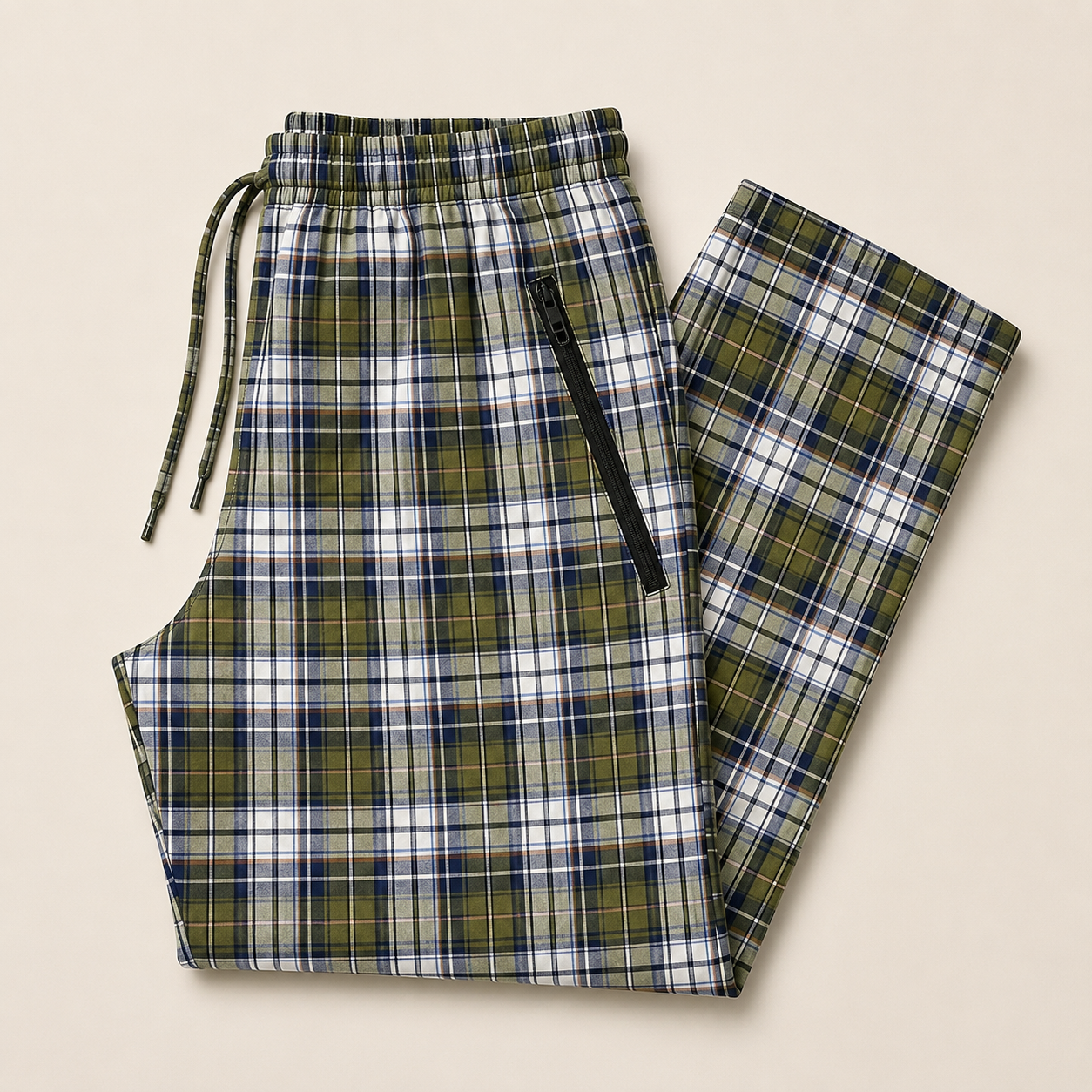 Pure Cotton Check Trouser with Zip Pockets-Pack of 2