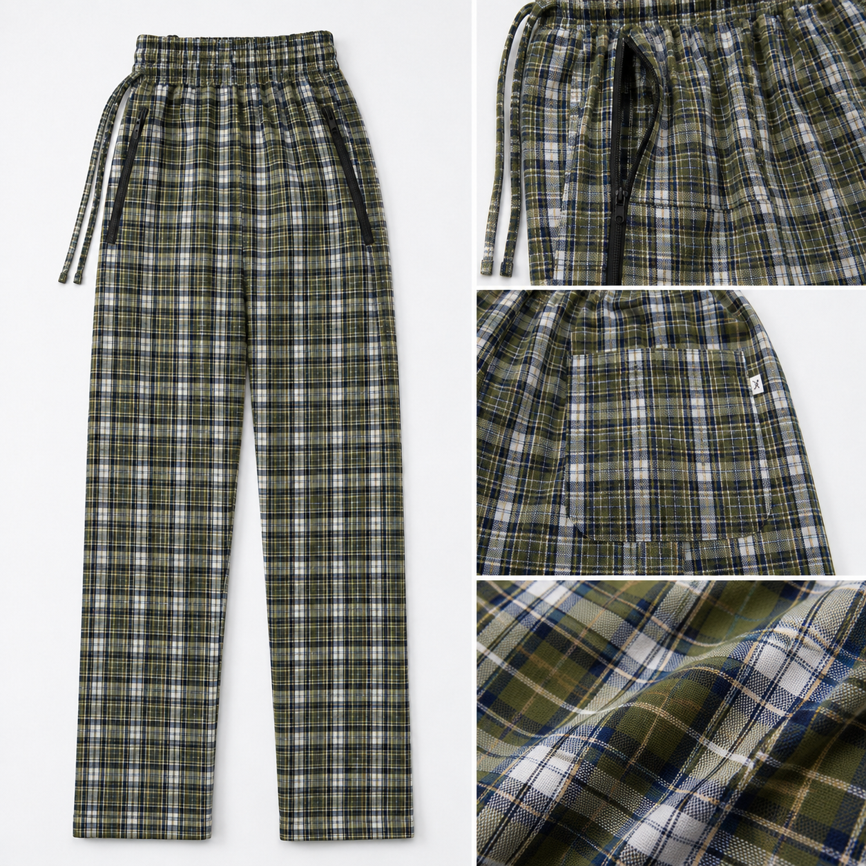 Pure Cotton Check Trouser with Zip Pockets-Pack of 2