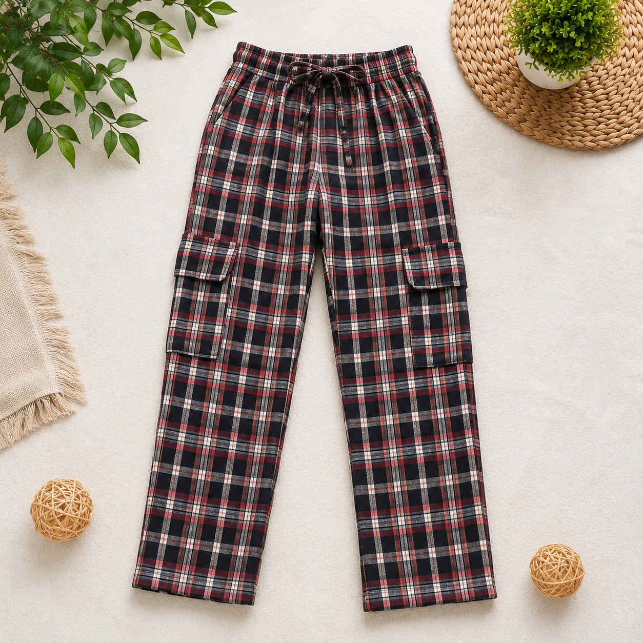 Stylish 4-Pocket Pure Cotton Check Cargo Trouser for Kids-Pack of 4