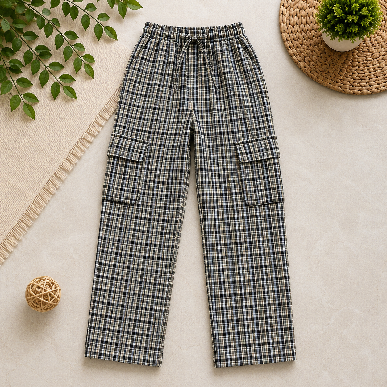 Stylish 4-Pocket Pure Cotton Check Cargo Trouser for Kids-Pack of 4