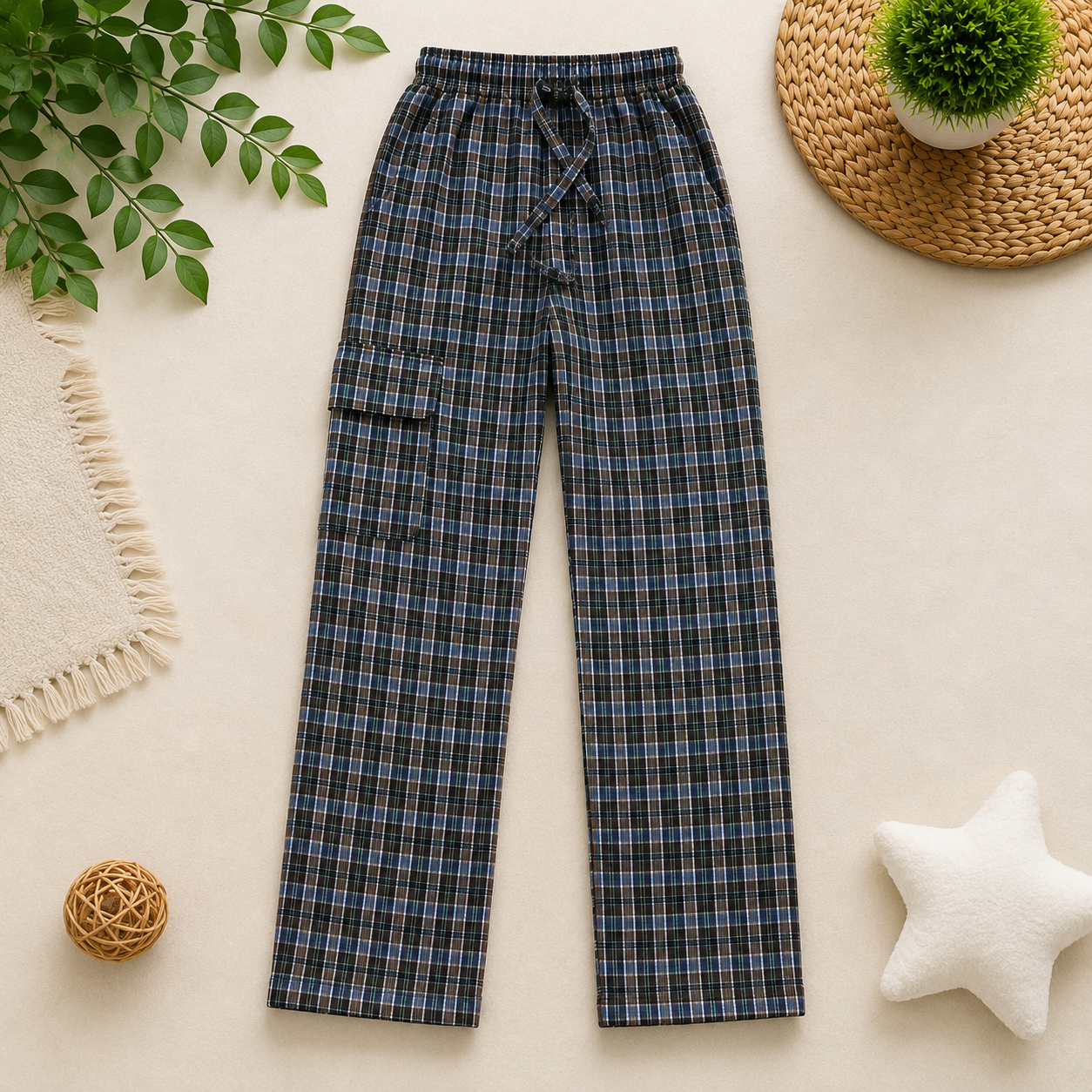 Stylish 4-Pocket Pure Cotton Check Cargo Trouser for Kids-Pack of 4