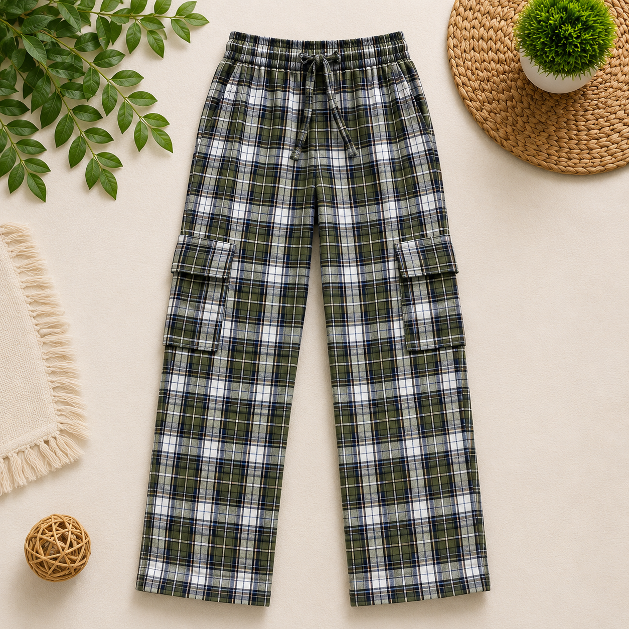 Stylish 4-Pocket Pure Cotton Check Cargo Trouser for Kids-Pack of 4