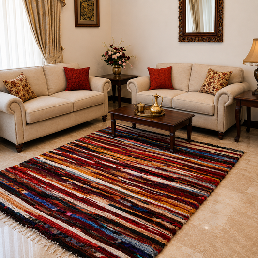 Rainbow Stripes Handmade Rug | 4x6 ft Colorful Striped Rug