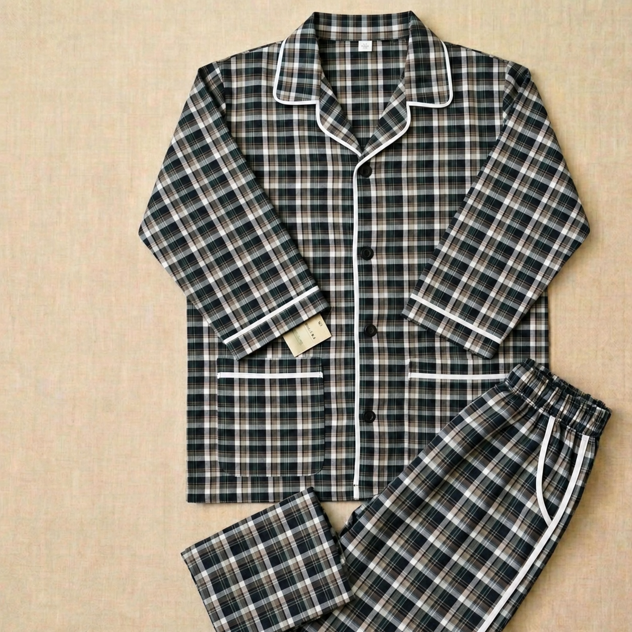 Women's Black & White Checkered Cotton Pajama Set