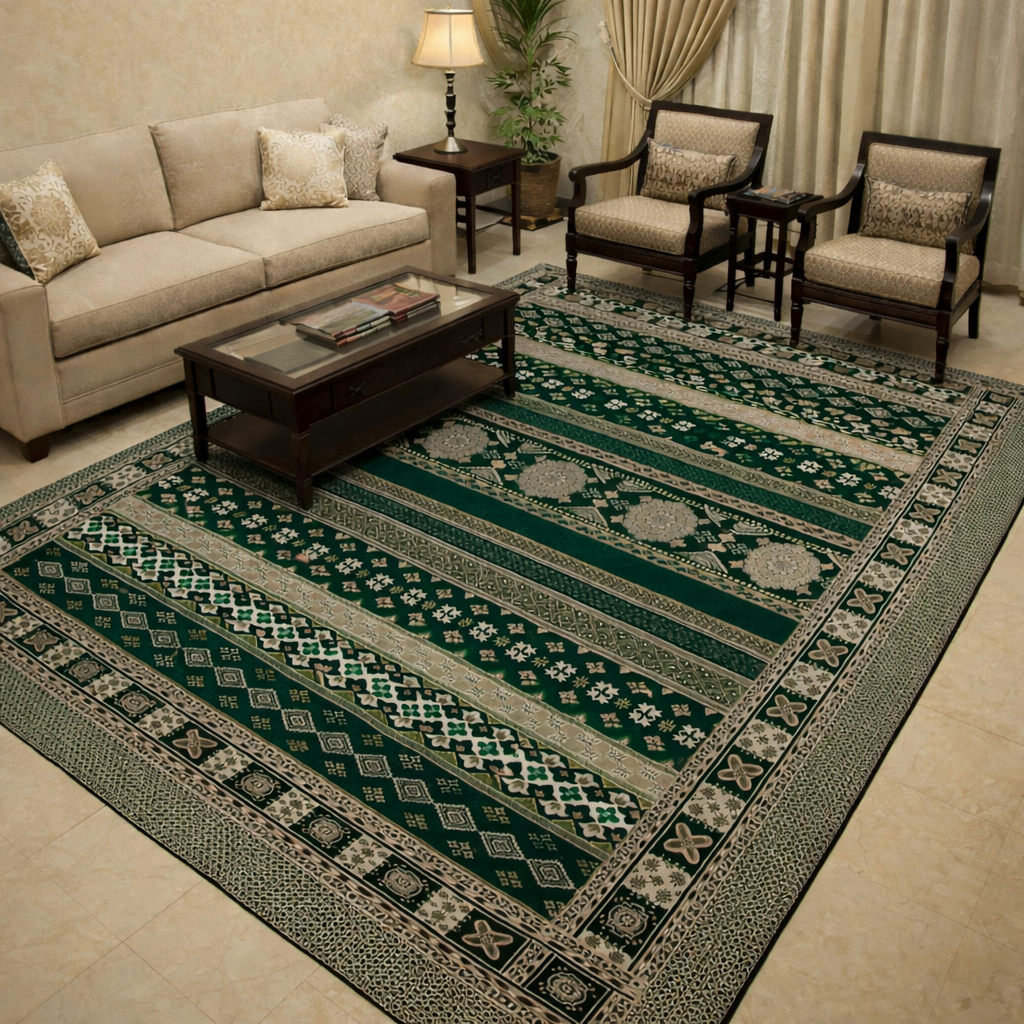 Traditional Multani Jazem – 9x12 Ft – Geometric Floral Stripes FT