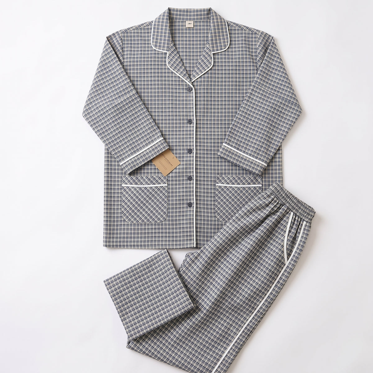 Women’s Light Blue & Navy Checkered Cotton Night Suit & Loungewear