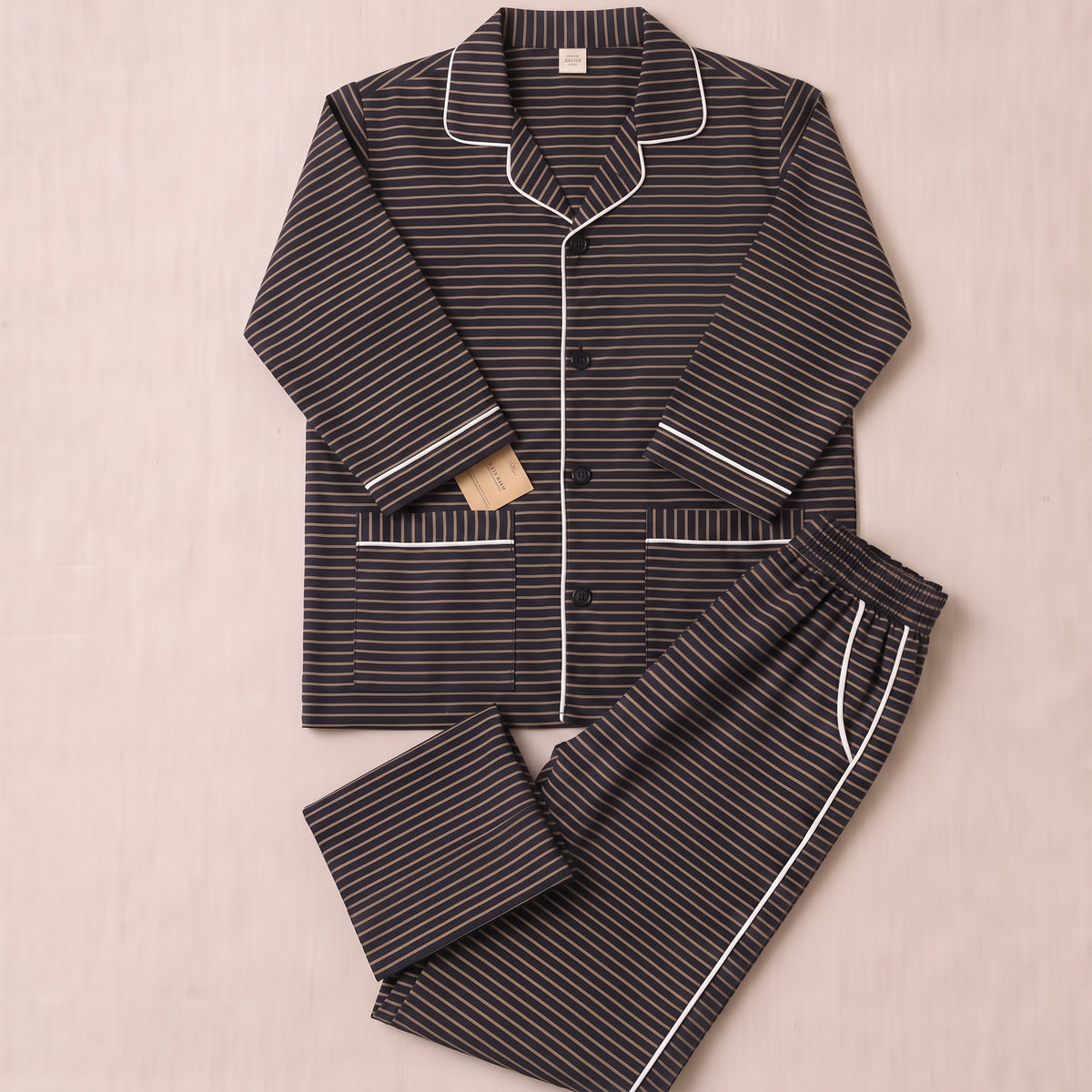 Women’s Premium Black & Beige Striped Night Suit & Loungewear