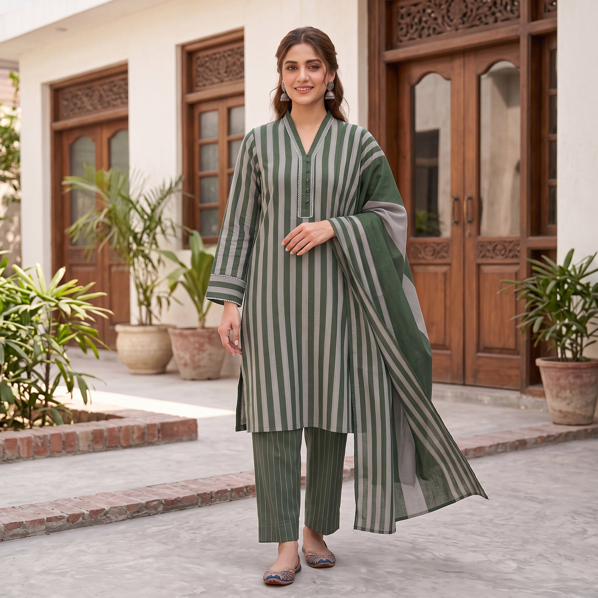 3-Piece Unstitched Beige & Moongia Multani Khaddi Susi Suit
