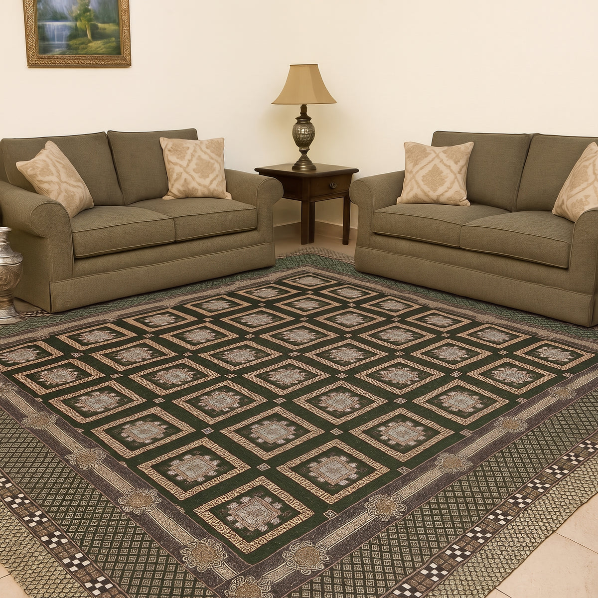 Traditional Multani Jazem – 9x10 Ft – Geometric Signature Design