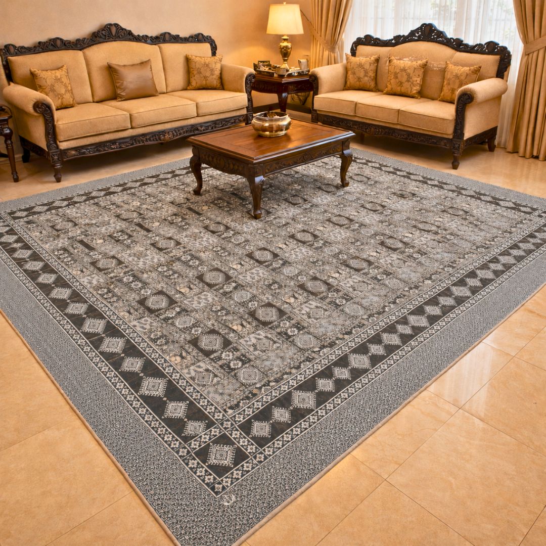Traditional Multani Jazem – 9x12 Ft – Geometric Patchwork Medallion Pattern