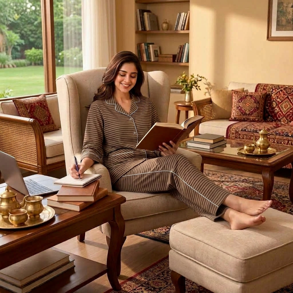 Women’s Premium Brown & Black Striped Night Suit & Loungewear