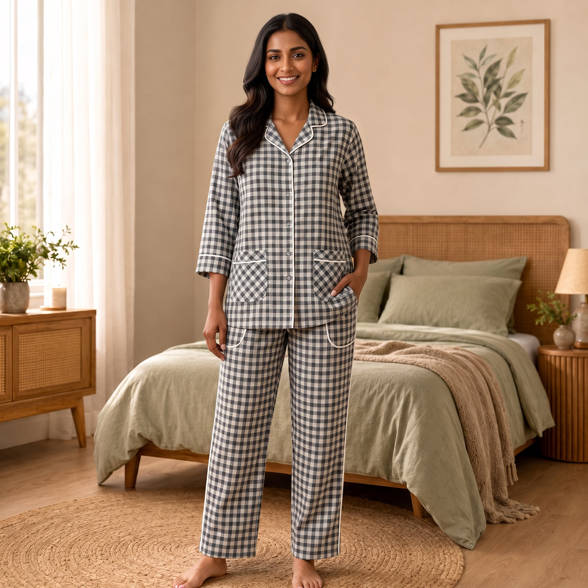 Women’s Black & White Checkered Night Suit & Loungewear