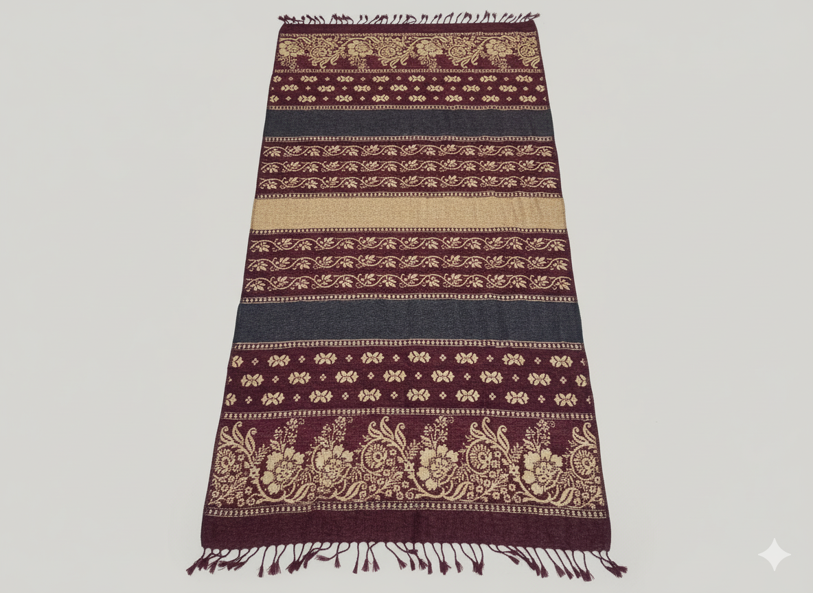 Traditional Velvet Shawl – Classic Stripe Design