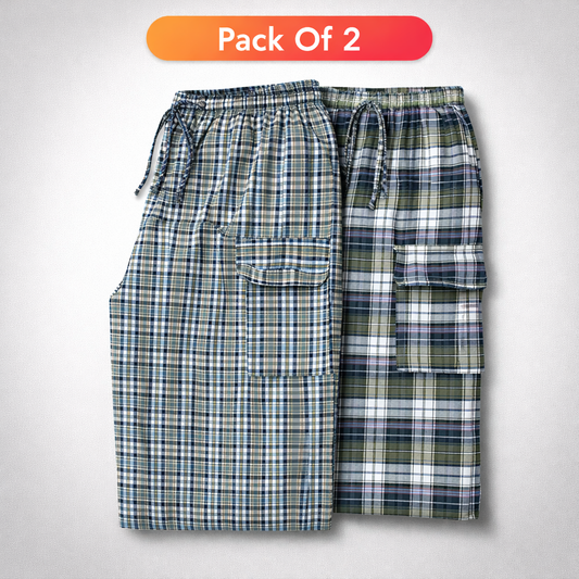 Stylish 4-Pocket Pure Cotton Check Cargo Trouser for Men-Pack of 2