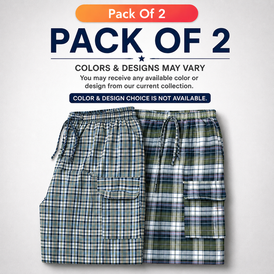 Stylish 4-Pocket Pure Cotton Check Cargo Trouser for Men-Pack of 2