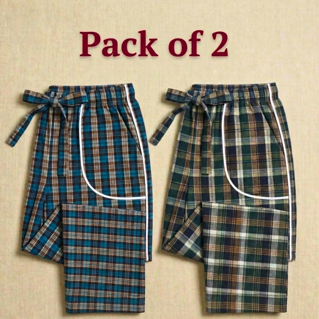 Stylish Check Cotton Ladies Pajama Trouser (Pack of 2)